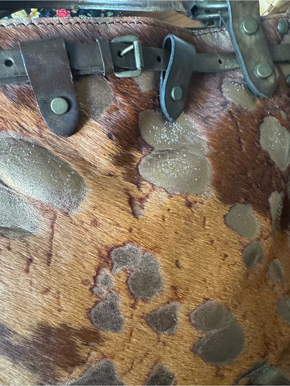 MAURIZIO TAIUTI Bag Calfskin with Hair Italian Leather Metallic Spots Purse Tote - Picture 3 of 9